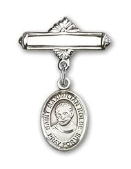 Sterling Silver Baby Badge with St. Maximilian Kolbe Charm and Polished Badge Pin