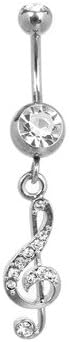 Clear CZ Treble Clef Dangling Belly Button Navel Ring