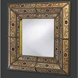 Howard Elliott Collection Mendoza Mottled Beige, Green , Blue Reversed Painted Glass Panels w/ Bronz