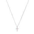 Sterling Silver Pink CZ Cross Pendant Necklace