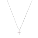 Sterling Silver Pink CZ Cross Pendant Necklace