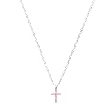 Sterling Silver Pink CZ Cross Pendant Necklace