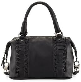Romy Gold Pebble Leather Woven Satchel, Black