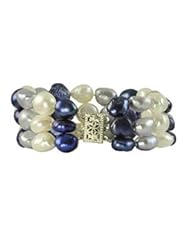 14K 9-10mm dyed multi blue baroque freshwater cultured pearl three strand bracelet, 7.5"