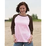 Hanes Ladies' 5.5 oz Comfortsoft Cotton 3/4 Sleeve Raglan T-shirt in Black/Pink - XX-Large