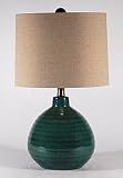 Casual Teal Blue-Green Round Pottery Table Lamp