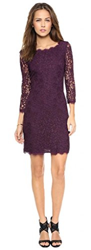 (ラボーグ) La Vogue レディース ワンピース ドレス スカート 7分丈 レース チュニック 着痩せ フェミニン 背中にファスナー付き ダークパープル