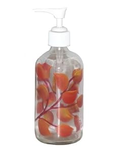 ArtisanStreet's Falling Leaves Design Soap or Lotion Dispenser. Hand Painted, Signed by Artisan.