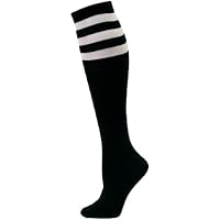 Julietta Women’s Sport Stripe Black Knee Socks – 1 Pair – Sock 9-11 (Shoe 5-10)