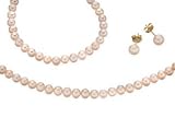 4-5mm Children's Set of Pink Cultured Pearl Earrings, Necklace and Bracelet w/ 10K Gold