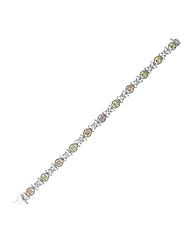 Silver Rhodium Plated 7.50" 7.5mm Alternate X Like And Oval Rope Like With Oval Shape Multi Color Stone And Cubic Zirconia Fancy Bracelet With Box Catch
