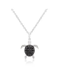 Alexander James White Gold Rhodium and Black Rhodium Black and White CZ Turtle Pendant with 18 Inch Chain Included in Tutone