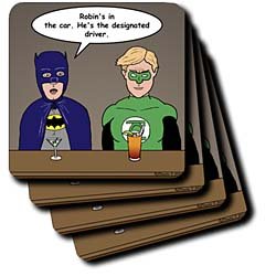  Super Hero Parody with Batman and Green Lantern at the bar - Set Of 4 Coasters - Soft