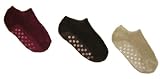 Riverstone Goods Kids Toddler (Sock Size 6-8; Shoe Size 8-13; Ages 2-4 Years) Low-Cut Terry Non-Skid Slipper Socks - 3-Pack (Tan Brown Plum)