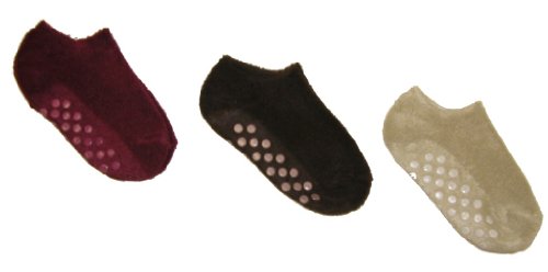 Riverstone Goods Kids Toddler (Sock Size 6-8; Shoe Size 8-13; Ages 2-4 Years) Low-Cut Terry Non-Skid Slipper Socks - 3-Pack (Tan Brown Plum)