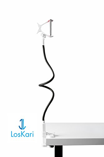 Black Cell Phone Clip Holder for Bed, Car, Desktop, Table Car With Gooseneck Flexible Long Arm CellPhone Clip Holder Stand for Smart Phones and GPS
