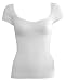 Ladies White Seamless Ribbed Diamond Patterned Cap Sleeve Top Wide V-Neck