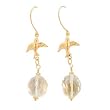 Faceted Citrine Gemstone Bead and Gold Vermeil Bird Dangle Hoop Earrings, 2 3/4" in Length, #7721