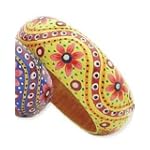 Yellow Flower & Dot Painted Wood Bangle