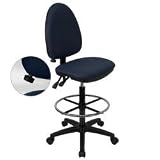Multi-Function Drafting Stool in Navy with Arms  Adjustable Lumbar Support [WL-A654MG-NVY-AD-GG]