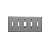 Baldwin 4775.150.CD Classic Square Beveled Edge 5 Gang Toggle Switch Plate, Satin Nickel