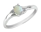 Opal Ring with Diamonds in 10K White Gold, Size 5.5