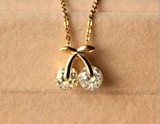 Fashion 18K Rose Gold Plated Freshwater Cultured Zircon Cherry Pendant Necklace for Lady Women (18K Gold Plated Cherry Necklace)