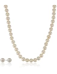 Sterling Silver 7-8 mm Freshwater Cultured Pearl Necklace and Earrings Jewelry Set