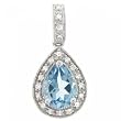 Pear Blue Topaz & Diamond Pendant in Solid White Gold