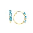 14k Gold & Blue Topaz 3 Oval Stone Hoop Earrings