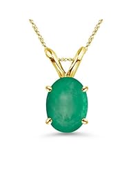 0.35 Cts of 6x4 mm A Oval Natural Emerald Solitaire Pendant in 14K Yellow Gold