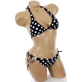 Sexy Bathing Suit Black with White Polka Dot Adjustable Triangle Top Brazilian Cut Bikini Swimsuit