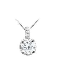 Necklace Cubic Zirconia 2 Carat Pendant in 14K White Gold 2.06 Carat Total Gem Weight