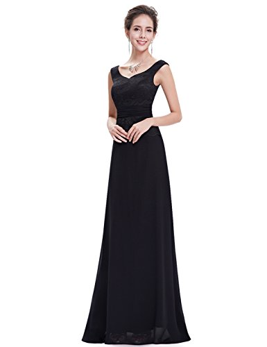 Ever Pretty　レディース　vネック　ノースリーブ　ハイウエスト　レース切替　シフォン　スリムライン　演奏会 発表会 結婚式 二次会 花嫁ウエディング イブニング お呼ばれ 介添えドレス　ロングドレス08646