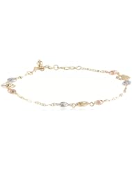 14K Tri-Color Yellow, White and Rose Gold Hearts Bracelet, 7"+1" Extender