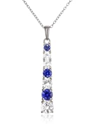 Sterling Silver Created Blue and White Sapphire Journey Pendant Necklace, 18"