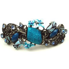 Blue Color Austrian Rhinestone Victorian Style Rose Hair Barrette