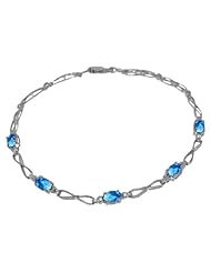 14k Gold Tennis Bracelet with Genuine Blue Topaz & Diamonds