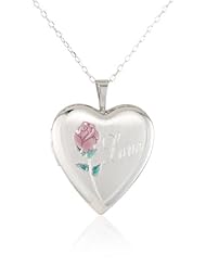 Momento Lockets Sterling Silver Heart Shaped "Love" Locket Cross and Flower Necklace