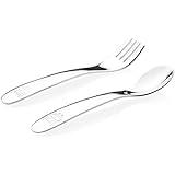 Kiddobloom Early Toddler (12-18 months) Training Stainless Steel Utensil Set, Fire-Truck model, 2-piece Beginner Self-Feeding Tot Flatware Set includes Spoon and Fork. Perfect for Baby Shower, Baby Registry, and Baby Gift Sets