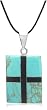 Sterling Silver Rectangle Turquoise Pendant w/ Black Cord, 18"