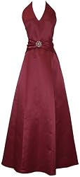Satin Halter Dress Crystal Pin Prom Holiday Gown Formal Bridesmaid 2X Burgundy Best Price