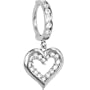 Solid 14kt White Gold Cubic Zircnoia Encased Heart Hoop Belly Ring