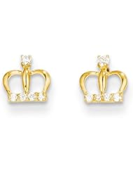 MadiK® Kids 14k Yellow Gold Polished Crown with CZ Post Stud Earrings