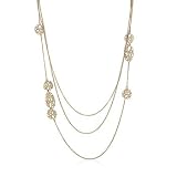 14k Yellow Gold Plated 3-Strand Necklace with Organic Filigree Charms- 22 IN + 3 IN