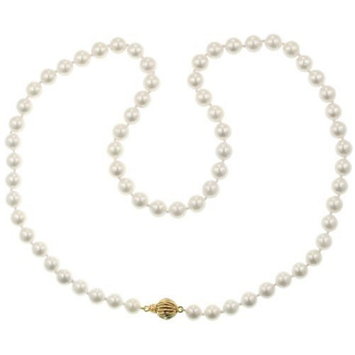 14k Yellow Gold Saltwater Cultured Akoya Pearl AA Grade 6.5-7mm Necklace, 20\