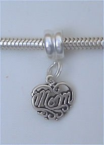 MOM Sterling Silver Dangle Charm Bead for Troll 