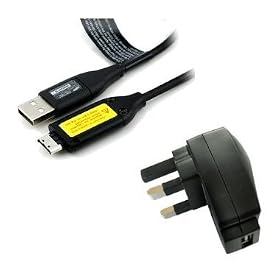 UK Mains Charger and USB Data Cable for Samsung Camera Series (Fits: Samsung L310, L310W, ES55, i8, i80, i100, L100, L110, L100, L120, L200, L201, L210, L310, L310W, L313, L313 WM110, NV4, NV9, NV30, NV33, NV40, NV103, NV106, P800, P1000, P1200,PL50, PL60, PL65, PL50, SL201, SL202, SL310, SL310WS, L420, SL620, ST10, ST50, TL9, TL100, ES55, ES60, ES63, HZ10W, HZ15W, WB500 WB550)
