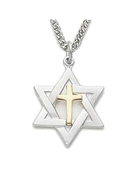 Sterling Silver 2-Tone Star of David with Centered Cross Necklace Christian Jewelry Christian Fashion Jewelry Gift Boxed