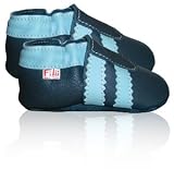 Produkt-Bild: DUNKEL-HELLBLAU* Krabbelschuhe / Lauflernschuhe / Softlederschuhe / Babyschuhe von Filii in dunkelblau mit hellblauen Streifen